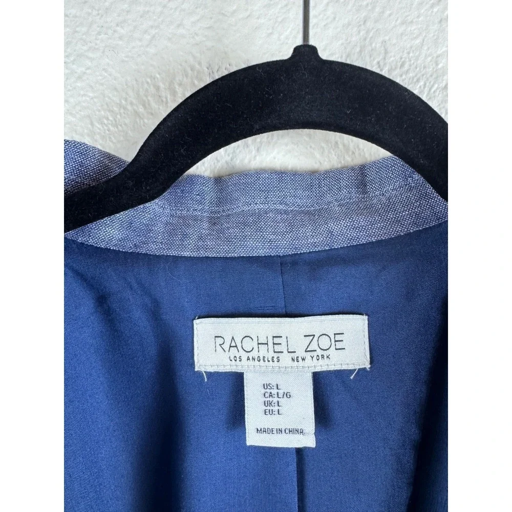 Rachel Zoe Blazer Women L Blue‎ Linen Blend Lightweight Minimalist Professional